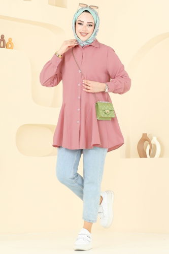 moda selvim Kemeri Tokalı Tesettür Tunik 256ASN888 Gül Kurusu - Thumbnail