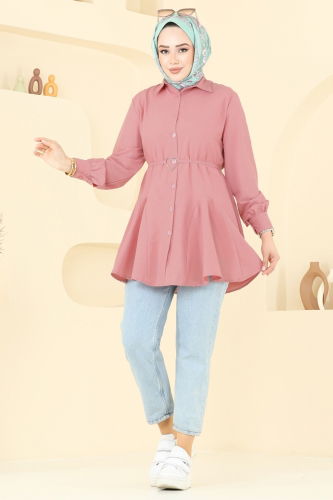 moda selvim Kemeri Tokalı Tesettür Tunik 256ASN888 Gül Kurusu - Thumbnail