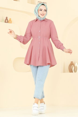 moda selvim Kemeri Tokalı Tesettür Tunik 256ASN888 Gül Kurusu - Thumbnail