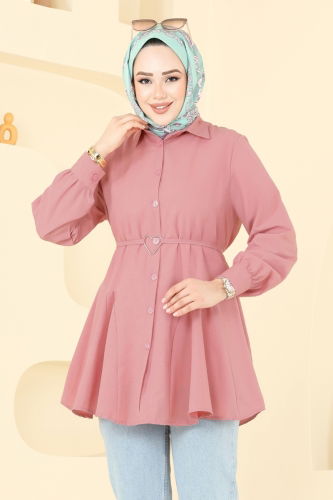 moda selvim Kemeri Tokalı Tesettür Tunik 256ASN888 Gül Kurusu - Thumbnail
