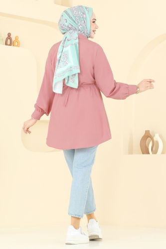 moda selvim Kemeri Tokalı Tesettür Tunik 256ASN888 Gül Kurusu - Thumbnail