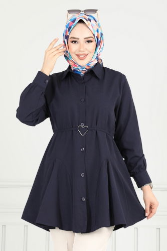 moda selvim Kemeri Tokalı Tesettür Tunik 256ASN888 Laci - Thumbnail