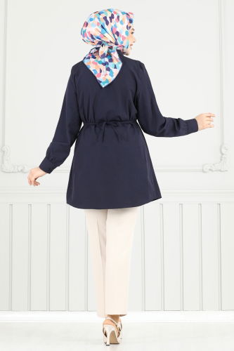 moda selvim Kemeri Tokalı Tesettür Tunik 256ASN888 Laci - Thumbnail