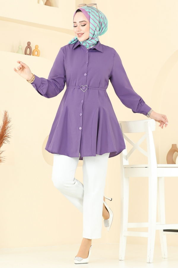 Modaselvim Tunik Kemeri Tokalı Tesettür Tunik 256ASN888 Lila