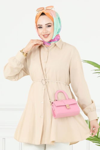 moda selvim Kemeri Tokalı Tesettür Tunik 256ASN888 Taş - Thumbnail