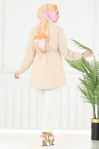 moda selvim Kemeri Tokalı Tesettür Tunik 256ASN888 Taş - Thumbnail