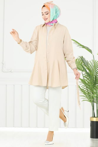 moda selvim Kemeri Tokalı Tesettür Tunik 256ASN888 Taş - Thumbnail