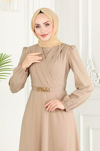 moda selvim Kemeri Zincirli Abiye Elbise 2646ASMK1074 Açık Vizyon - Thumbnail