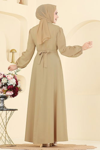 moda selvim Kemeri Zincirli Abiye Elbise 2646ASMK1074 Çağla - Thumbnail