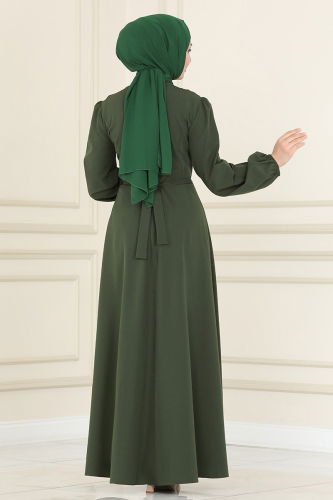 moda selvim Kemeri Zincirli Abiye Elbise 2646ASMK1074 Haki - Thumbnail