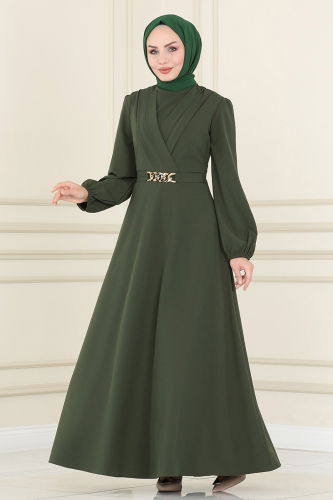 A.S.M.K. - Kemeri Zincirli Abiye Elbise 2646ASMK1074 Haki