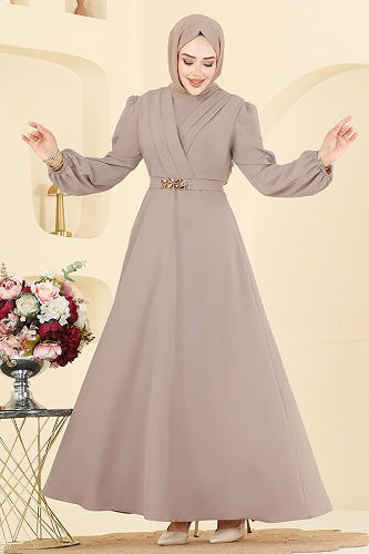 moda selvim Kemeri Zincirli Abiye Elbise 2646ASMK1074 Vizyon - Thumbnail
