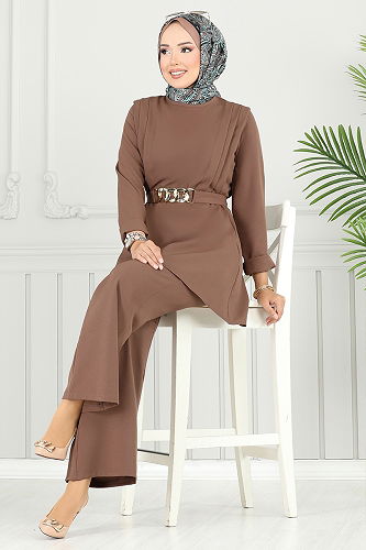 moda selvim Kemeri Zincirli Şık Takım 2700SL890-M Koyu Vizyon - Thumbnail