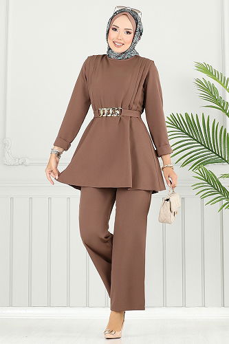 moda selvim Kemeri Zincirli Şık Takım 2700SL890-M Koyu Vizyon - Thumbnail