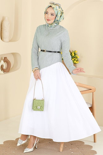 moda selvim Kemerli 2 li Etekli Takım 773OZN1046 Açık Yeşil - Thumbnail