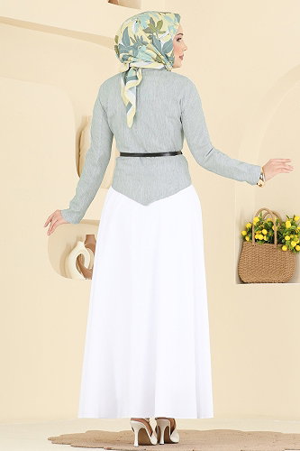 moda selvim Kemerli 2 li Etekli Takım 773OZN1046 Açık Yeşil - Thumbnail