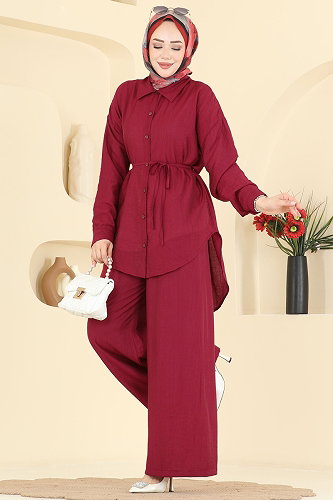 moda selvim Kemerli 2 li Takım 123NZRK1200 Bordo - Thumbnail