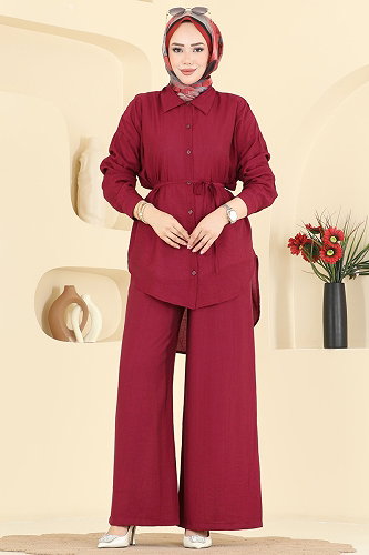 moda selvim Kemerli 2 li Takım 123NZRK1200 Bordo - Thumbnail