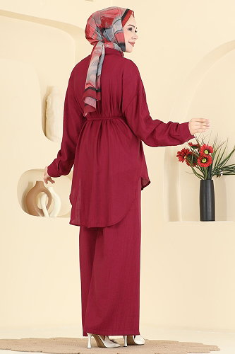 moda selvim Kemerli 2 li Takım 123NZRK1200 Bordo - Thumbnail