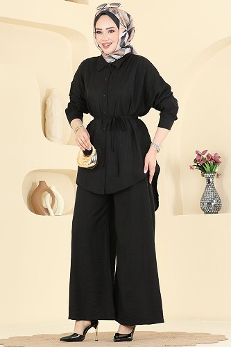 moda selvim Kemerli 2 li Takım 123NZRK1200 Siyah - Thumbnail