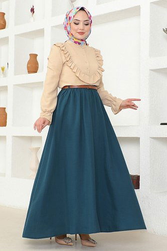 moda selvim Kemerli Aerobin Etekli Takım 4424AL357 Vizyon&Petrol - Thumbnail