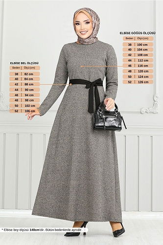 moda selvim Kemerli Balıksırtı Elbise 22033UKB929-M Vizyon - Thumbnail