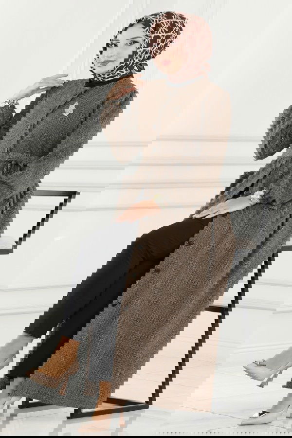 Modaselvim SEPETTE NET %20+%20 İNDİRİM Kemerli Balıksırtı Ferace&Elbise 8058UKB139 Vizyon