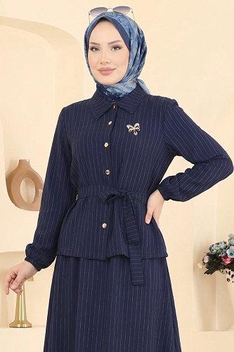moda selvim Kemerli Broş Aksesuarlı Takım 102NZRK1200 Laci - Thumbnail