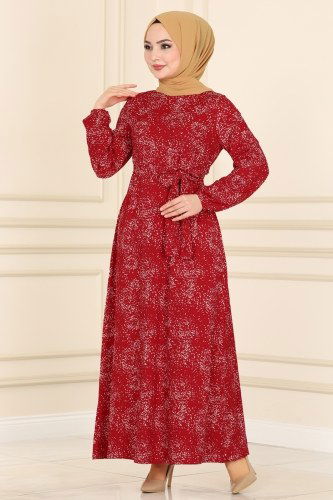 Y.N.S. - Kemerli Bürümcük Elbise 0012YNS793 Bordo