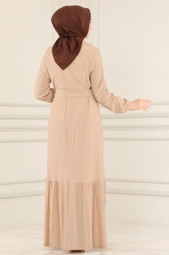 moda selvim Kemerli Bürümcük Elbise 1006YNS793 Vizyon - Thumbnail