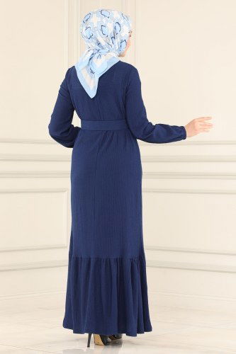 moda selvim Kemerli Bürümcük Elbise 1011YNS793 Laci - Thumbnail