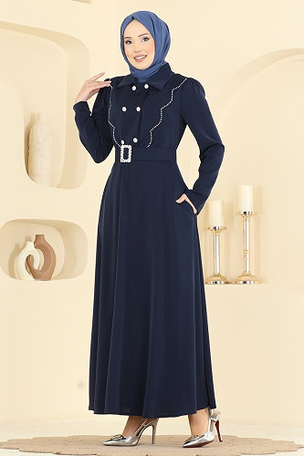 moda selvim Kemerli Dubai İpeği Elbise 2864SL432 Laci - Thumbnail
