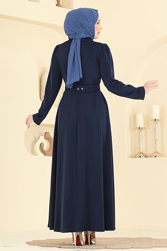 moda selvim Kemerli Dubai İpeği Elbise 2864SL432 Laci - Thumbnail