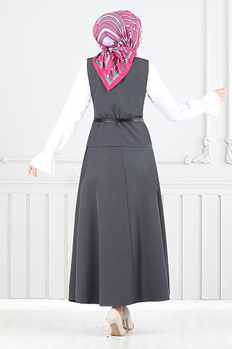 moda selvim Kemerli Etekli Takım 5704ZNK903-M Antrasit - Thumbnail