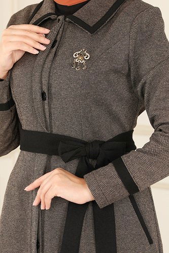 moda selvim Kemerli Kışlık Ferace ASM2647 Vizyon - Thumbnail