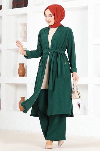 moda selvim Kemerli Kışlık Takım MSL8174-M Zümrüt - Thumbnail