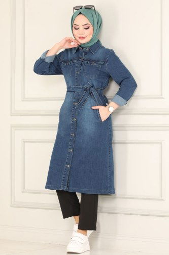 moda selvim Kemerli Kot Kap 6077MZ203 Kot - Thumbnail