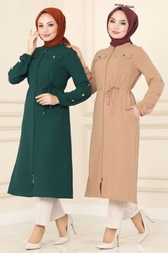 moda selvim Kemerli Mevsimlik Kap PL8041 Açık Vizyon - Thumbnail