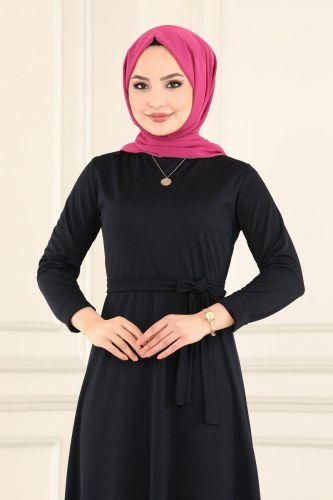 moda selvim Kemerli Mira Elbise 1517UKB139 Laci - Thumbnail