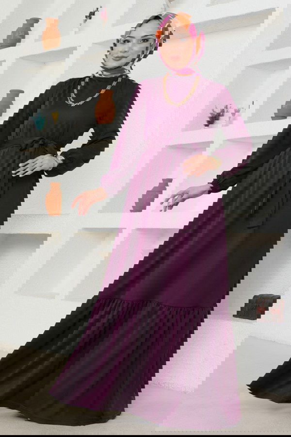 Modaselvim SEPETTE NET %20 + %10 İNDİRİM Kemerli Mira Elbise 217DVL817 Mor