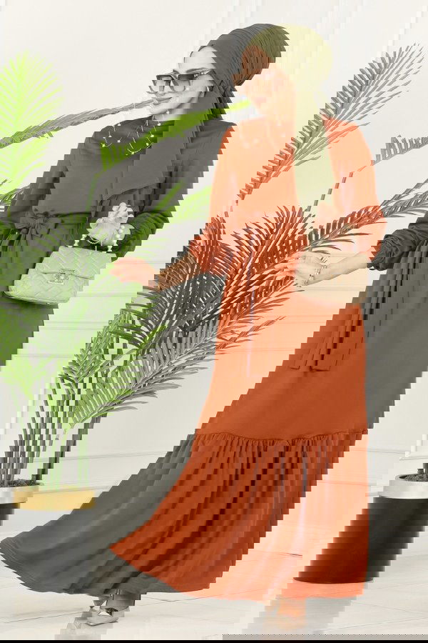 Modaselvim SEPETTE NET %20 + %10 İNDİRİM Kemerli Mira Elbise 217DVL817 Taba