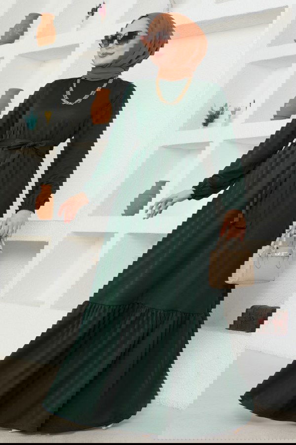 Modaselvim SEPETTE NET %20 + %10 İNDİRİM Kemerli Mira Elbise 217DVL817 Zümrüt