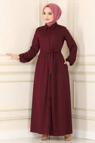 moda selvim Kemerli Mira Ferace 1501UKB139 Bordo - Thumbnail