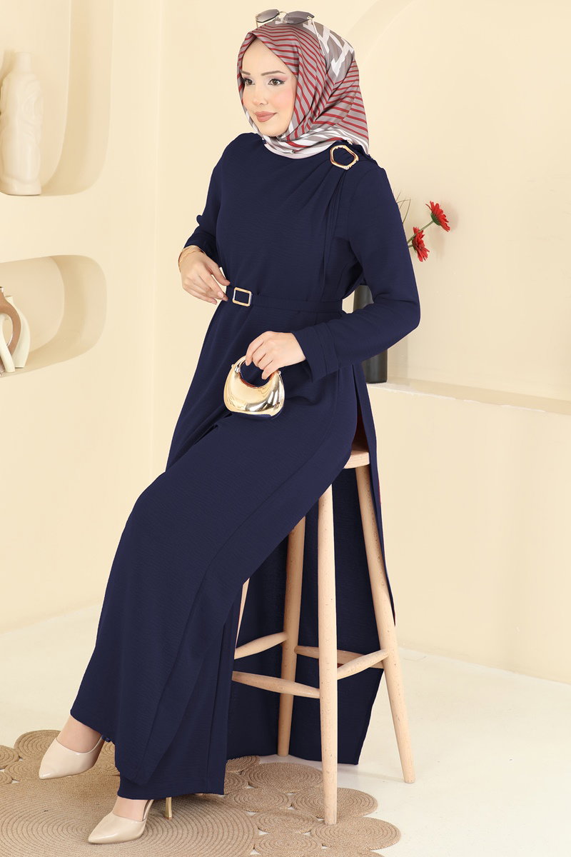 Kemerli Önü Detaylı Tulum 2893SL432 Laci - Moda Selvim