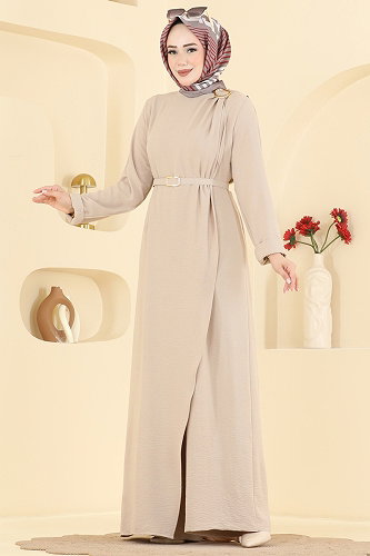 moda selvim Kemerli Önü Detaylı Tulum 2893SL432 Taş - Thumbnail