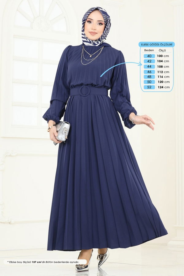 Modaselvim Elbise Kemerli Piliseli Krep Elbise 3031HBS856 Laci