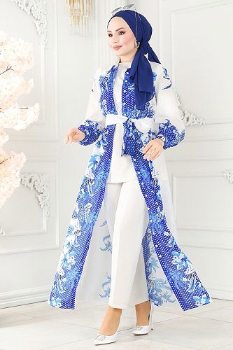 moda selvim Kemerli Poplin Elbise 23119JNF844 Saks - Thumbnail