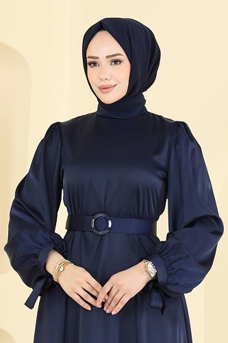 moda selvim Kemerli Saten Abiye 5820EDFK1198 Laci - Thumbnail