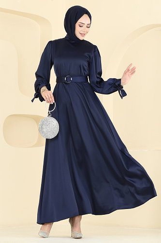 moda selvim Kemerli Saten Abiye 5820EDFK1198 Laci - Thumbnail