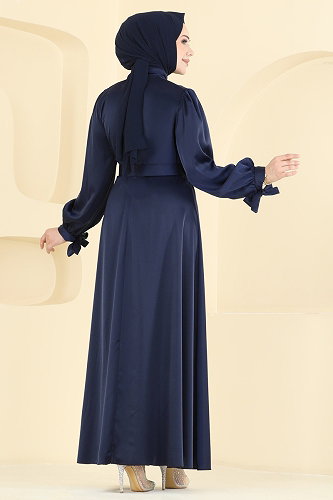 moda selvim Kemerli Saten Abiye 5820EDFK1198 Laci - Thumbnail